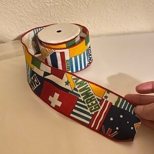 Vintage Olympic Ribbon Fabric Red Wired Edge